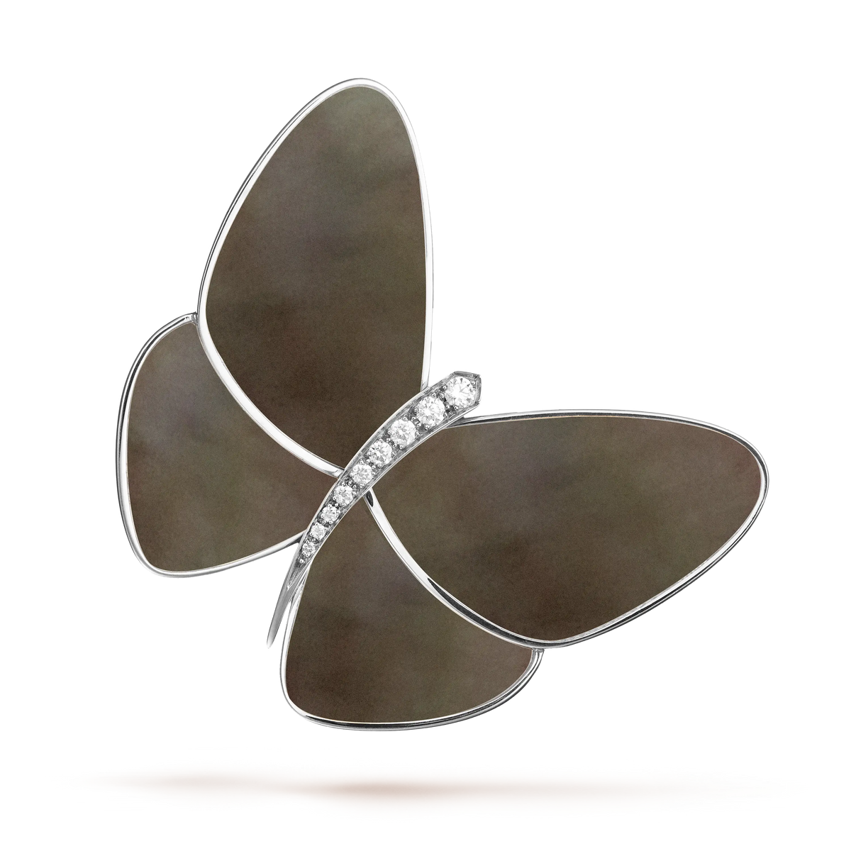 Van Cleef & Arpels FAUNA Butterfly Collection White Gold Grey Mother-of-Pearl and Diamond Brooch