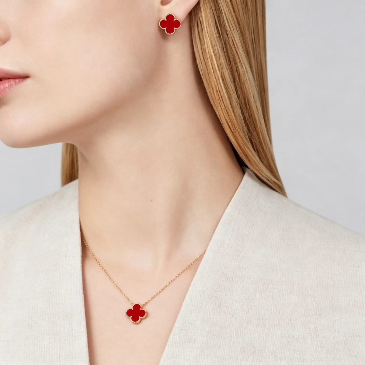 Van Cleef & Arpels Vintage Alhambra Collection Carnelian Four-Leaf Clover Earrings