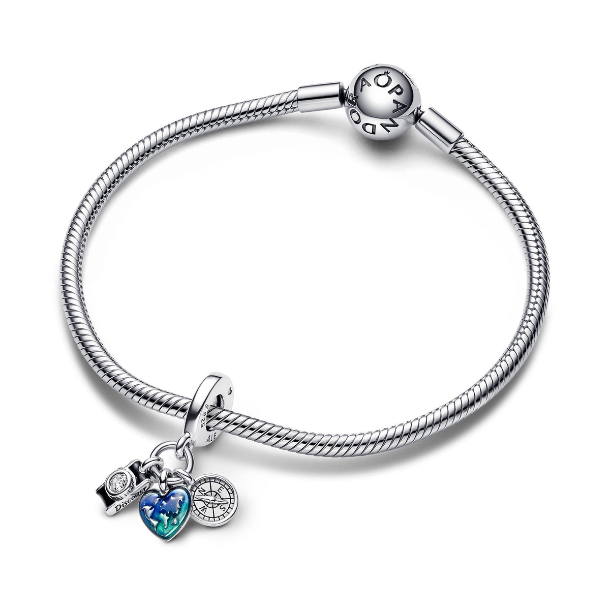Camera, Heart & Compass Triple Dangle Charm