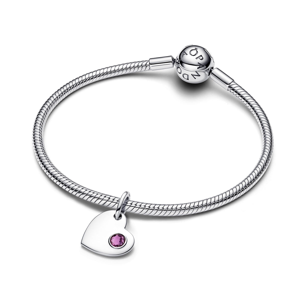 Pandora February Engravable Heart Purple Stone Dangle Charm