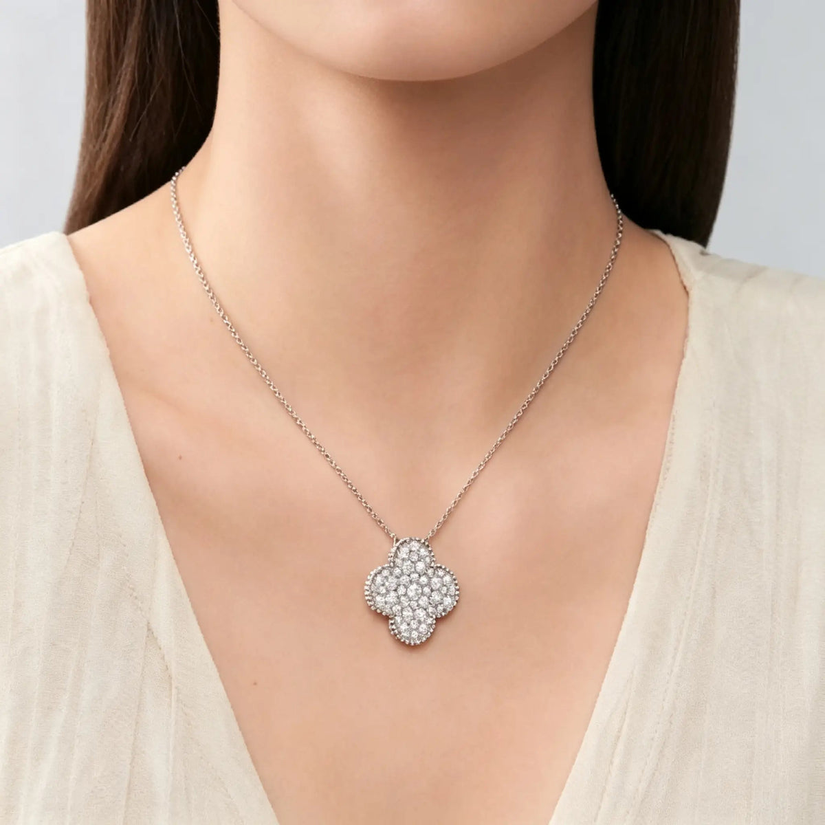 Van Cleef & Arpels Magic Alhambra Collection Full Diamond Four-Leaf Clover Necklace