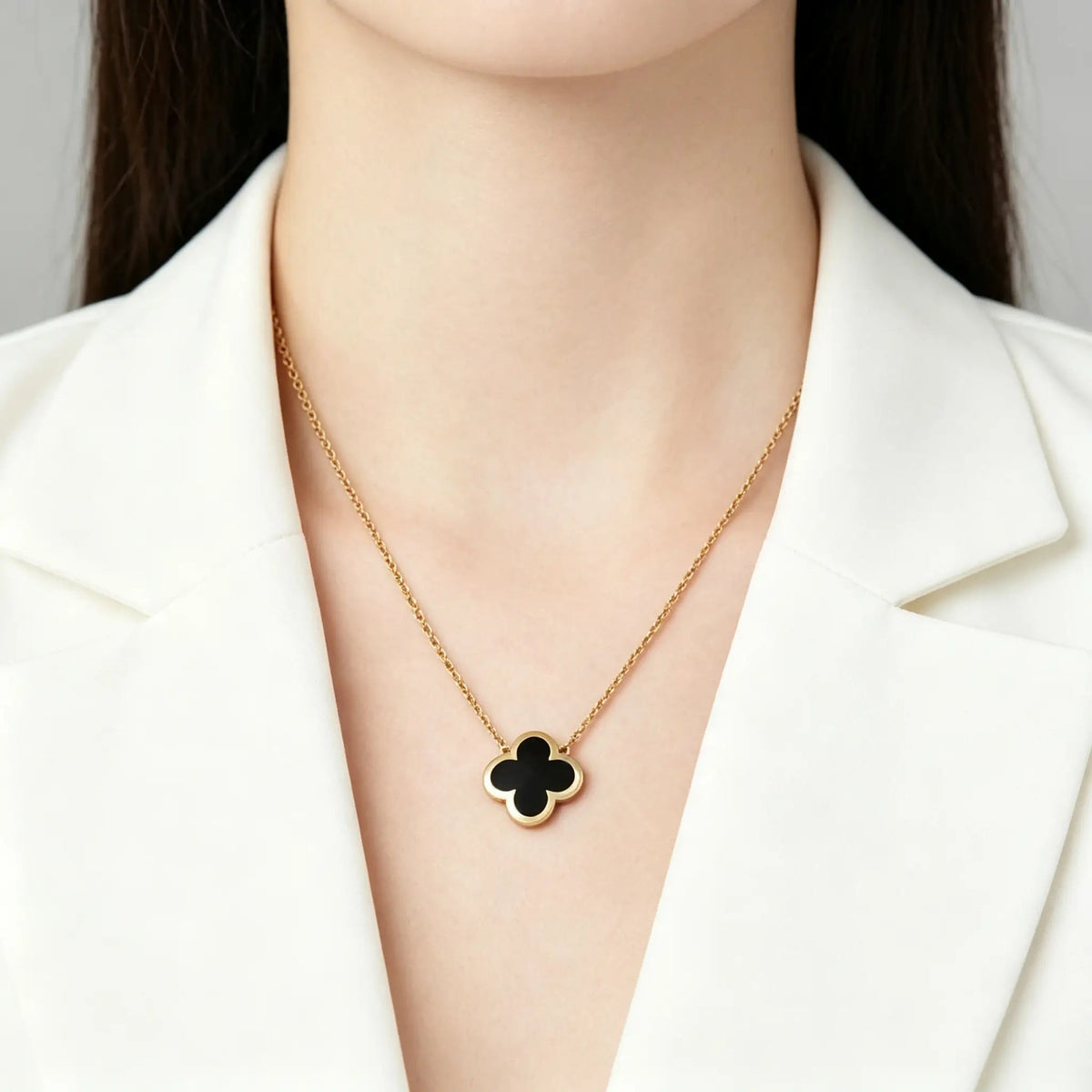 Van Cleef & Arpels Pure Alhambra Collection Black Onyx Four-Leaf Clover Necklace