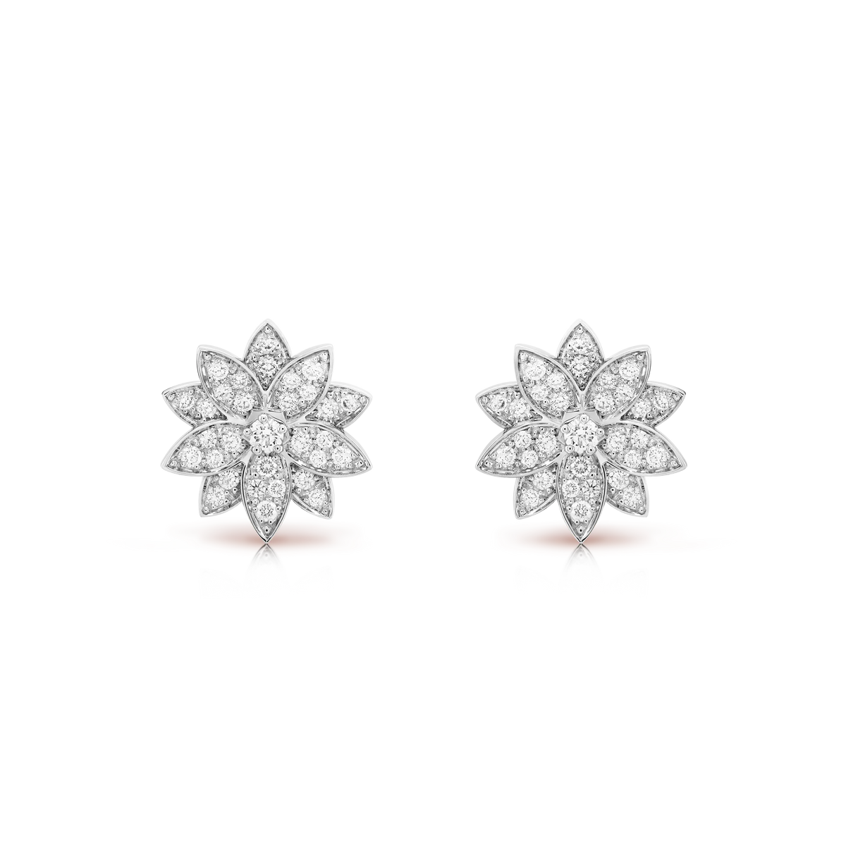 Van Cleef & Arpels Lotus Collection 18K White Gold Lotus Earrings Full of Diamonds
