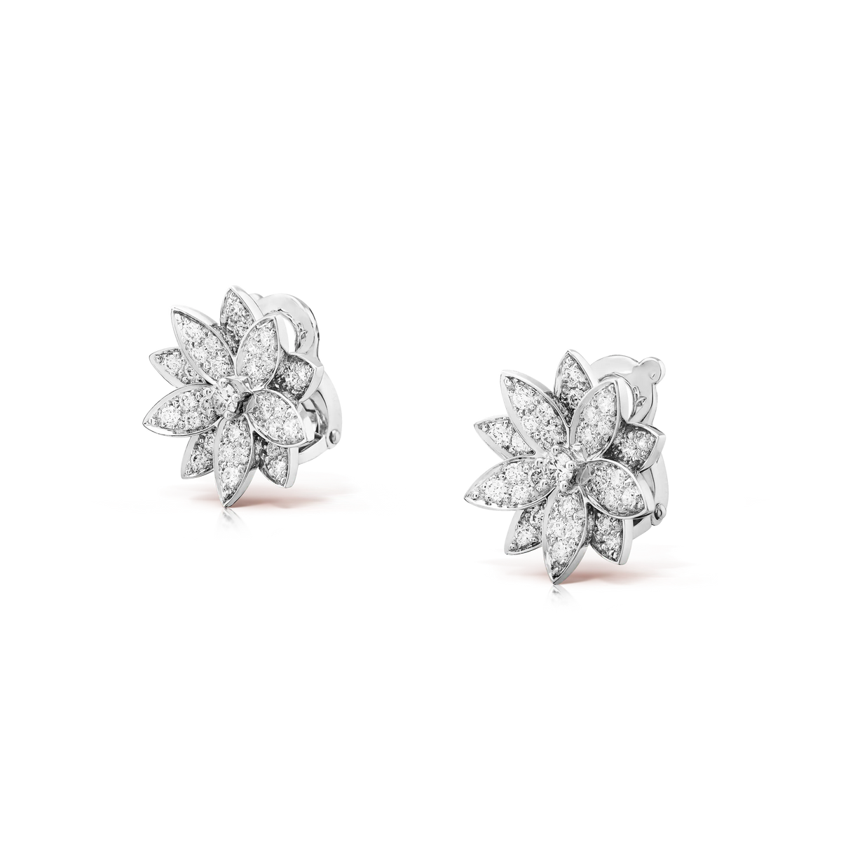 Van Cleef & Arpels Lotus Collection 18K White Gold Lotus Earrings Full of Diamonds