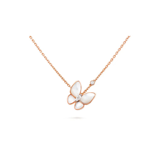 Van Cleef & Arpels Two Butterfly necklace featuring white mother-of-pearl and diamonds.
