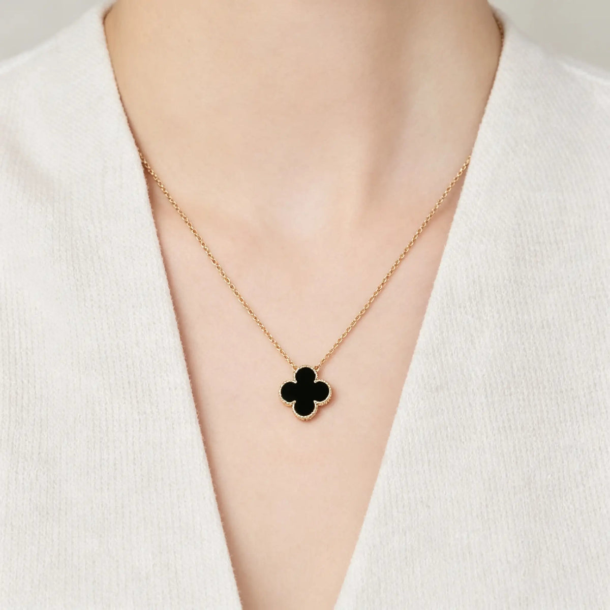 Van Cleef & Arpels Vintage Alhambra Medium Four-Leaf Clover Necklace in Black Onyx