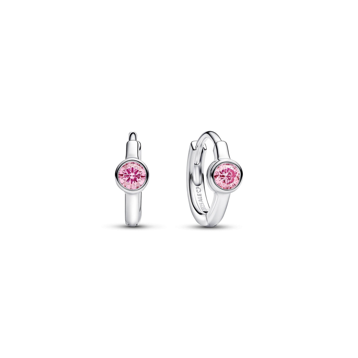 Pandora Era Bezel Sterling Silver Pink Lab-grown Diamond Huggie Earrings