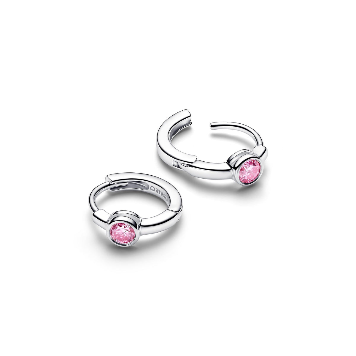 Pandora Era Bezel Sterling Silver Pink Lab-grown Diamond Huggie Earrings