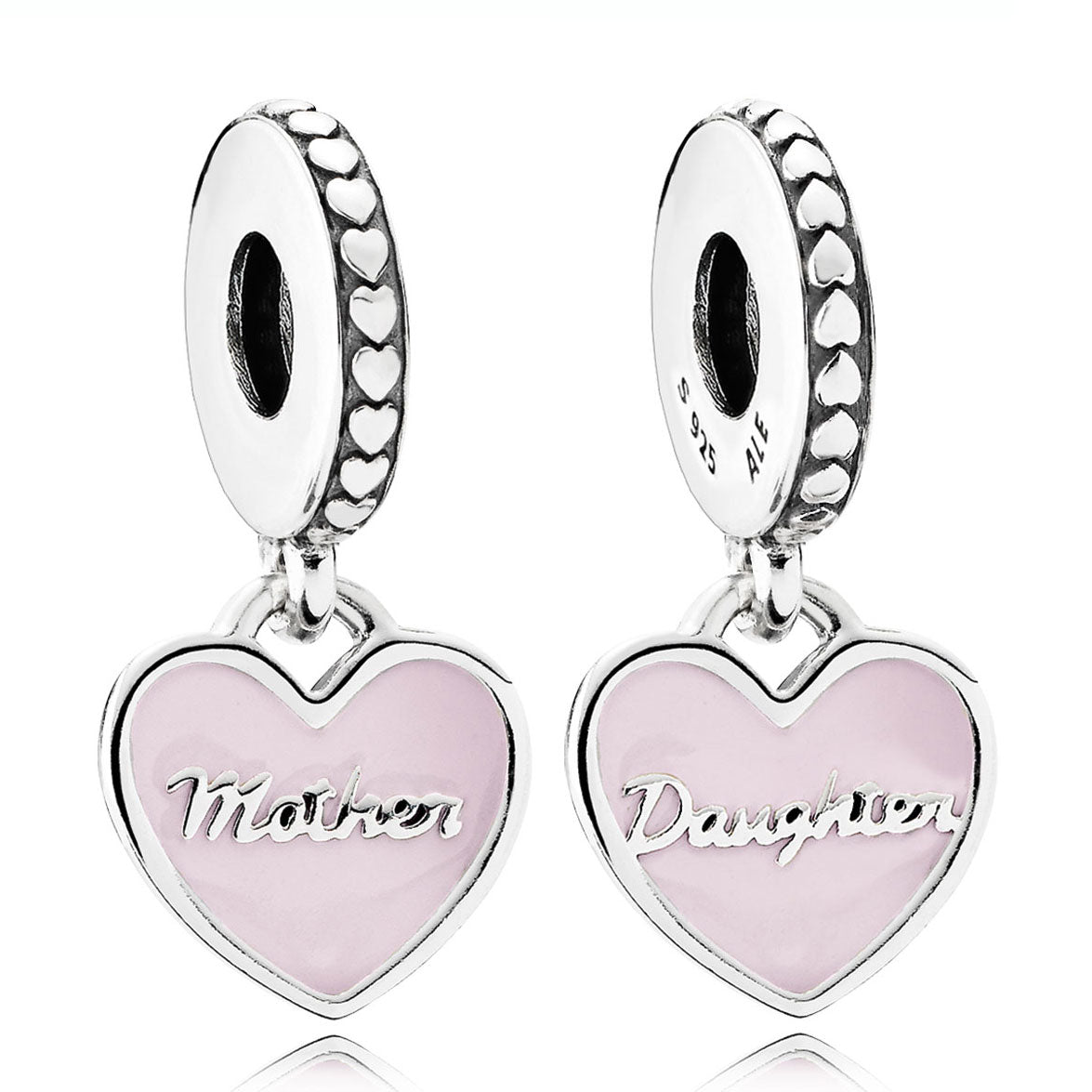 Pandora Mother & Daughter Hearts with Soft Pink Enamel & Clear CZ Dangle