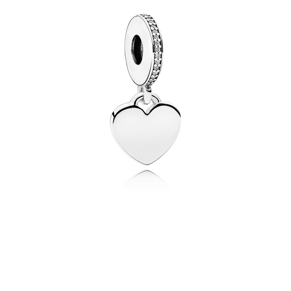 Pandora Engravable Silver Dangle Heart Charm