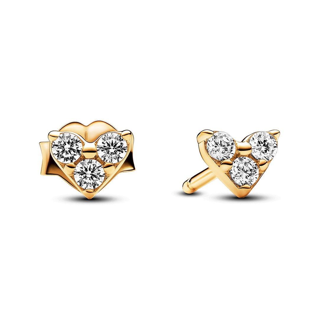 Triple Stone Heart Stud Earrings