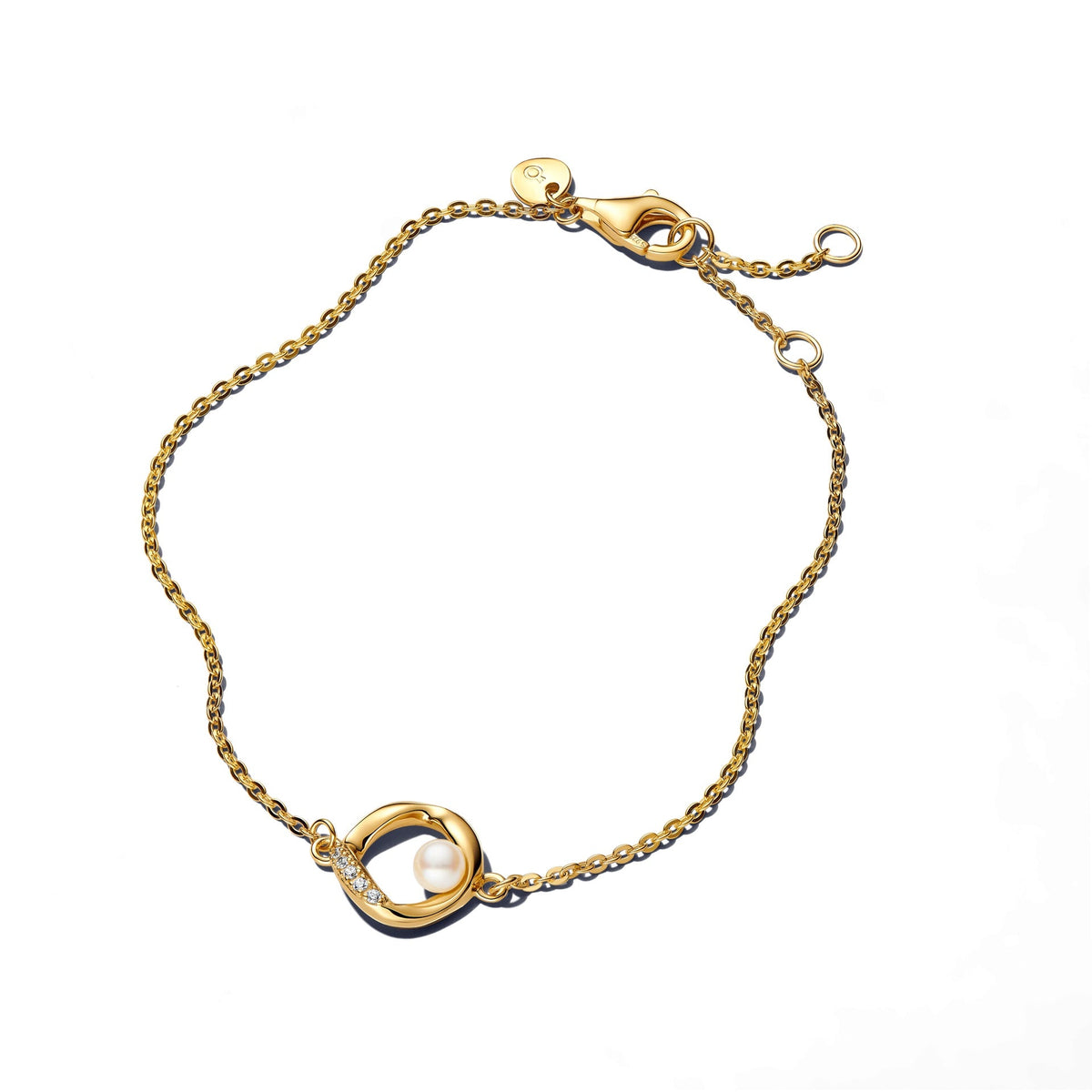Pandora Organically Shaped Pavé Circle & Treated Freshwater Cultured Pearl Bracelet