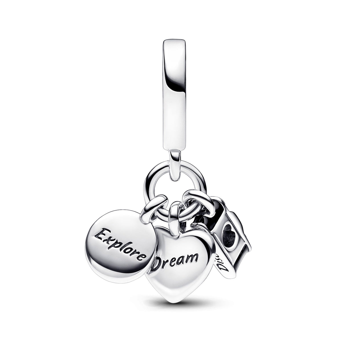 Camera, Heart & Compass Triple Dangle Charm