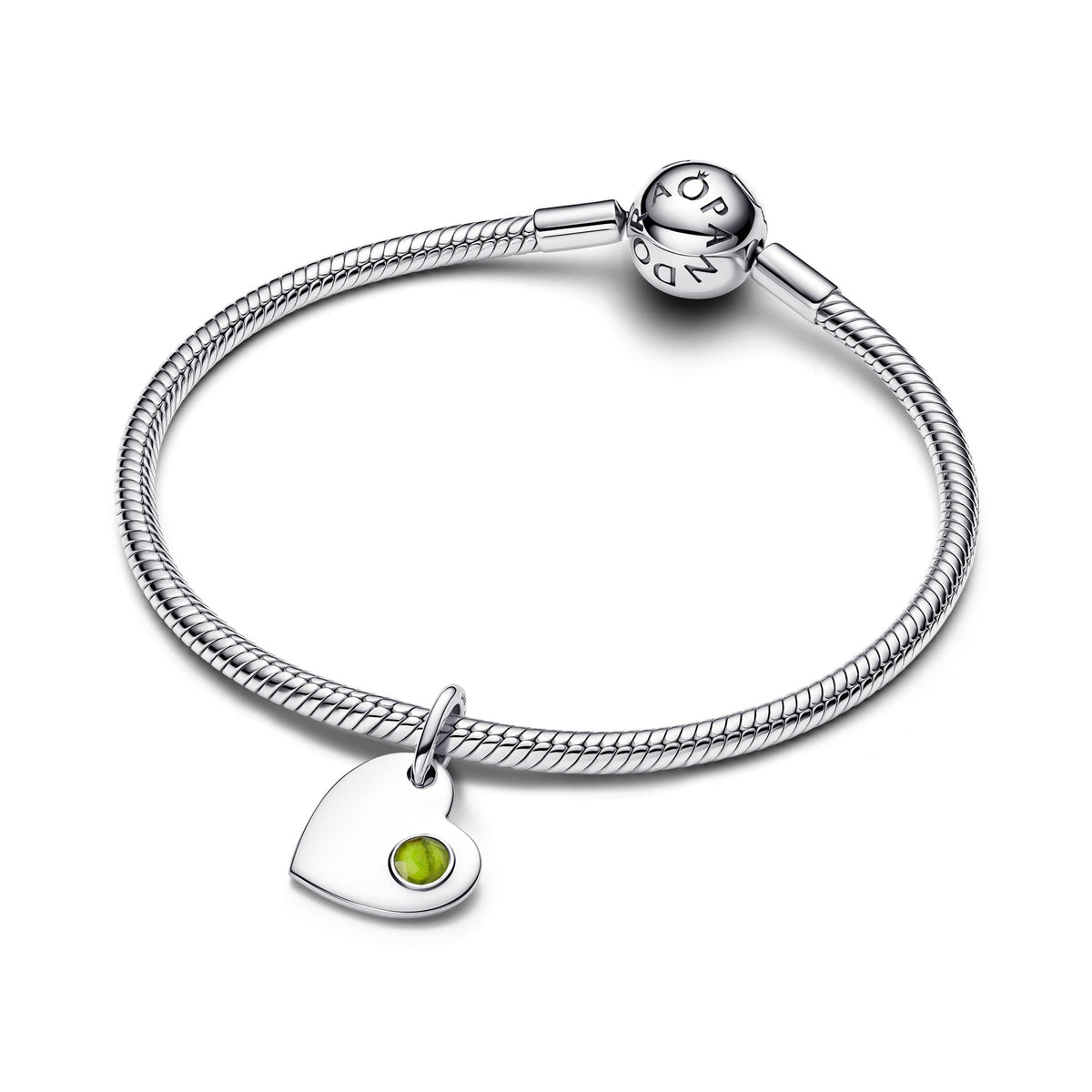 Pandora August Engravable Heart Spring Green Stone Dangle Charm