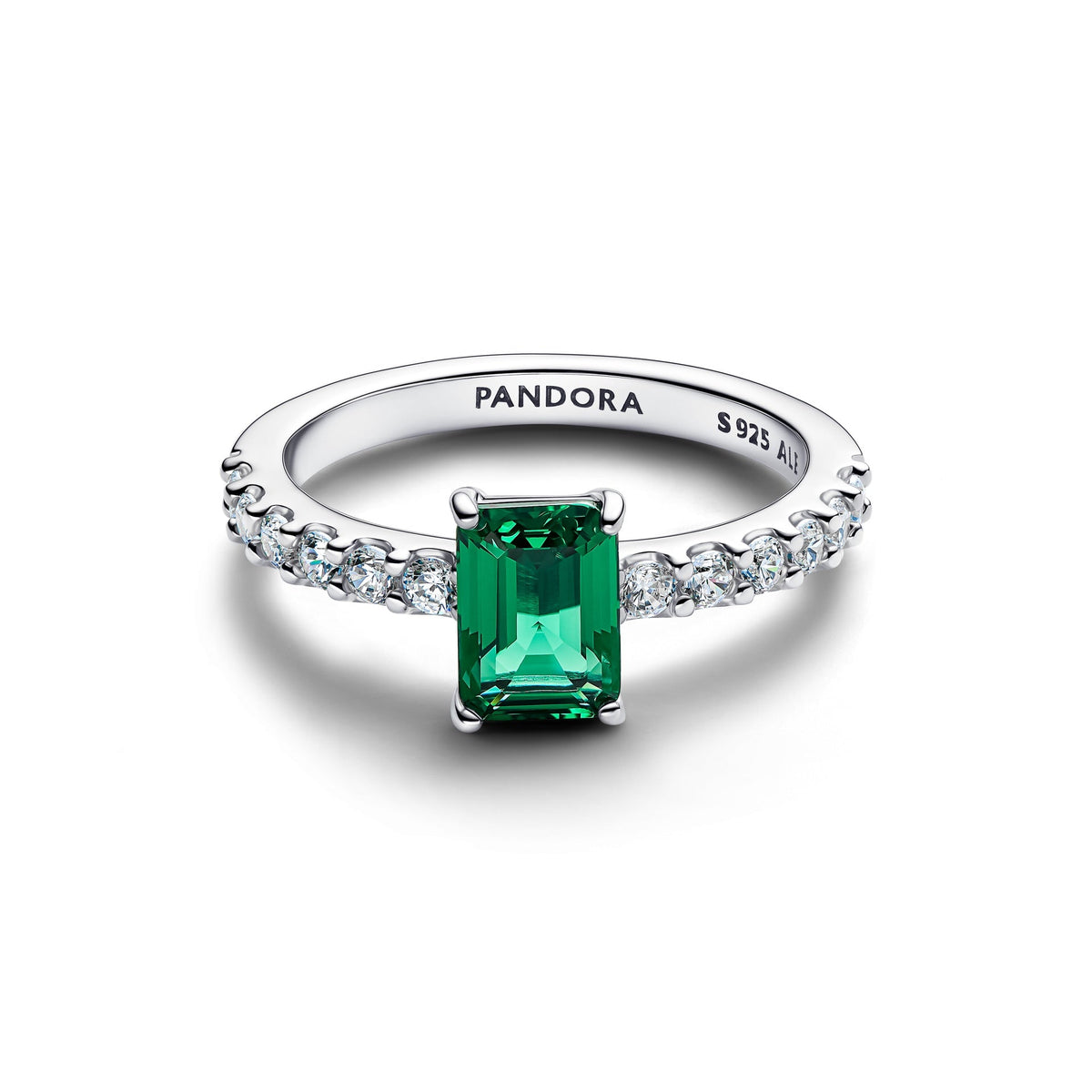 Pandora Rectangular Sparkling Green Halo Ring
