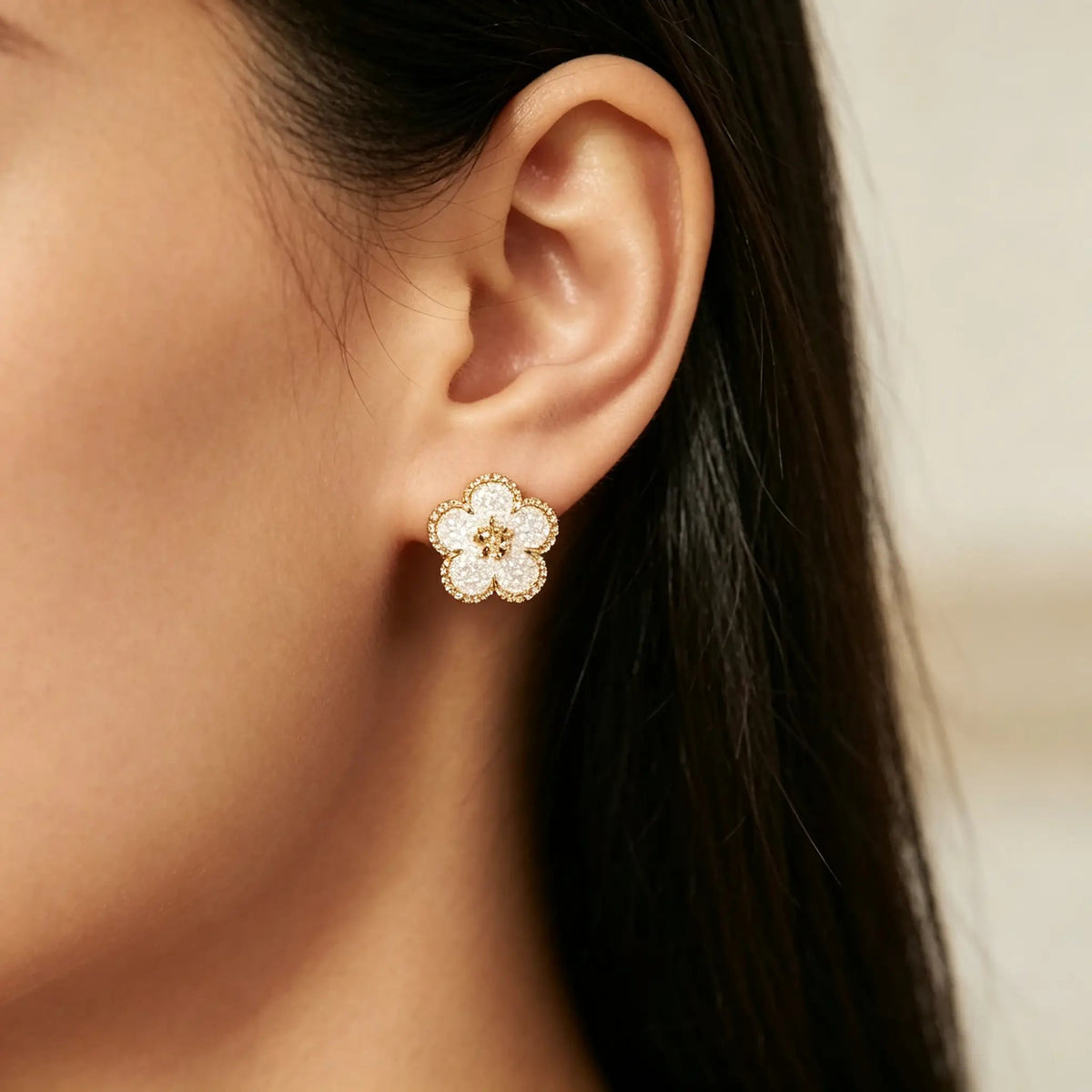 Van Cleef & Arpels Lucky Spring collection plum blossom earrings