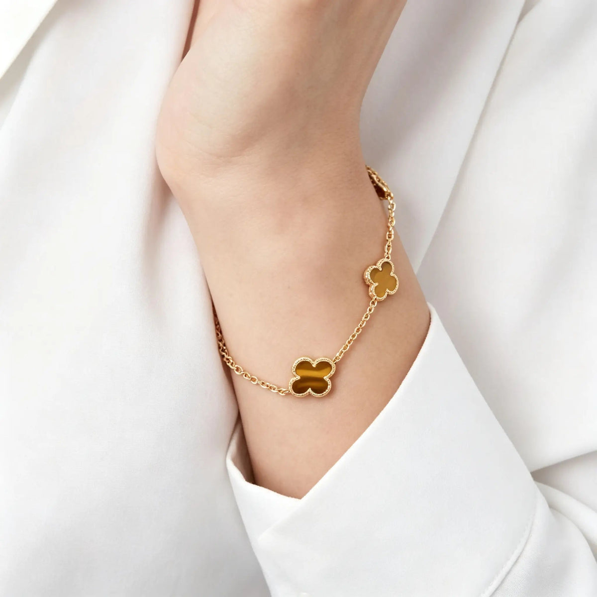 Van Cleef & Arpels Vintage Alhambra Tiger Eye Five-Flower Bracelet