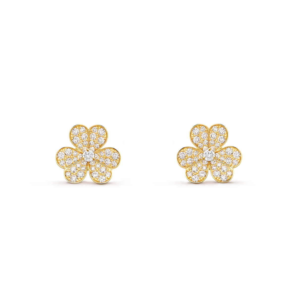 Van Cleef & Arpels Frivole Collection Full Diamond Three-Petal Flower Earrings