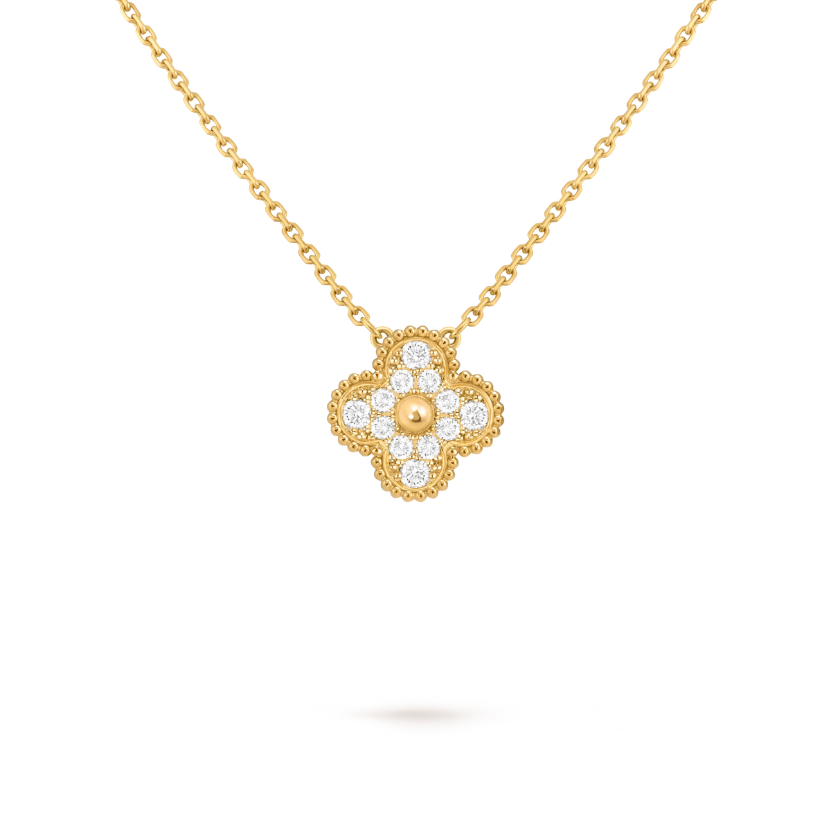 Van Cleef & Arpels Vintage Alhambra collection full diamond four-leaf clover necklace